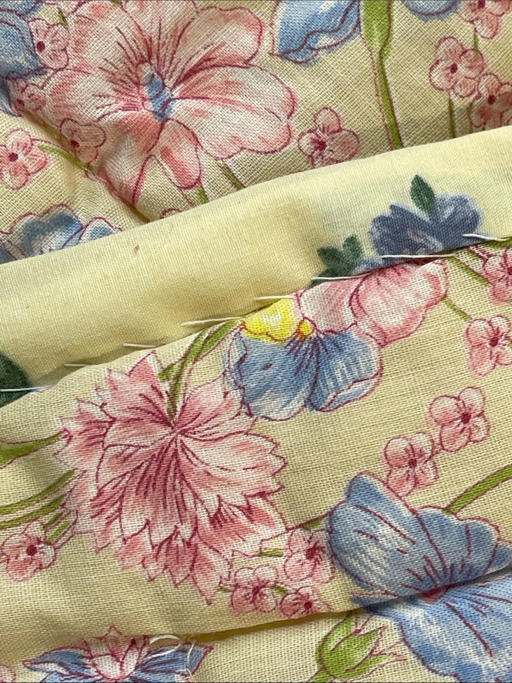 HANDCRAFTED Yellow Patchwork Floral Quilt - Soft Pastel Bedding  NEW 40x35 in.